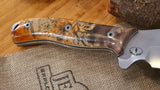 JEO-TEC Nº9 - Masur Birch Stabilized Wood - MOVA Stainless Steel - Multi-positioned Leather Sheath - Firesteel - Handmade