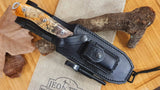JEO-TEC Nº9 - Masur Birch Stabilized Wood - MOVA Stainless Steel - Multi-positioned Leather Sheath - Firesteel - Handmade