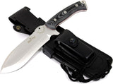 JEO-TEC Nº55 - Black Mikarta Handles - Stainless Steel Mova 58 - Multi-positioned Leather Sheath - Firesteel - Sharpener Stone