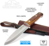 JEO-TEC Nº18 - Cocobolo Wood Handle - Stainless Steel Sandvik 14c28n - Leather Sheath + Firesteel