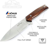 JEO-TEC Nº21 - Cocobolo Exotic Wood - BOHLER N690C Stainless Steel - Multi-positioned Leather Sheath - Firesteel