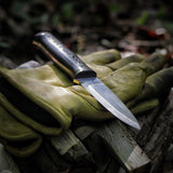 JEO-TEC Nº18 - Black Mikarta Handle - Stainless Steel Sandvik 14c28n - Leather Sheath + Firesteel