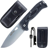 JEO-TEC Nº47 - Black Mikarta - Stainless Steel Mova 58 - Leather Sheath - Firesteel