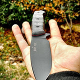 JEO-TEC Nº1 The ONE - Black Mikarta Handle - Coated BOHLER N690C Stainless Steel - Multi-positioned Leather Sheath - Firesteel - Sharpener Stone