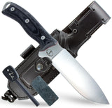 JEO-TEC Nº7 - Black Canvas Mikarta - BOHLER N690C Stainless Steel - Multi-positioned Leather Sheath - Firesteel