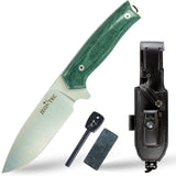 JEO-TEC Nº21 - Green Yute Mikarta - BOHLER N690C Stainless Steel - Multi-positioned Leather Sheath - Firesteel