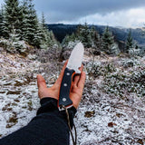 JEO-TEC Nº39 - Black Mikarta - Stainless Steel Mova 58 - Multi-positioned Kydex Sheath - Clip belt - Firesteel