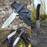 JEO-TEC Nº7 - Black Polished Mikarta - BOHLER N690C Stainless Steel - Multi-positioned Leather Sheath - Firesteel