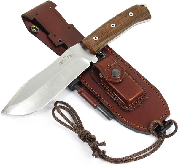 JEO-TEC Nº45 - Cocobolo Exotic Wood Handles - Stainless Steel Mova 58 - Multi-positioned Leather Sheath - Firesteel - Sharpener Stone