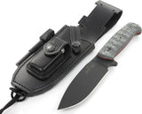 JEO-TEC Nº1 The ONE - Black Mikarta Handle - Coated BOHLER N690C Stainless Steel - Multi-positioned Leather Sheath - Firesteel - Sharpener Stone