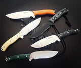 JEO-TEC Nº9 - Black Polished Mikarta Handles - Stainless Steel Mova 58 - Multi-positioned Leather Sheath - Firesteel - Sharpener Stone