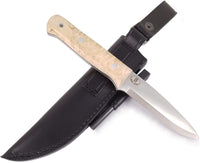 JEO-TEC Nº18 - Curly Birch Handle - Stainless Steel Sandvik 14c28n - Leather Sheath + Firesteel