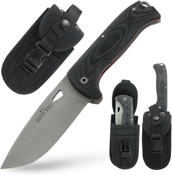 JEO-TEC Nº47 - Black Mikarta - Diamond Powder Coated Blade - Stainless Steel Mova 58 - Cordura Sheath - Firesteel