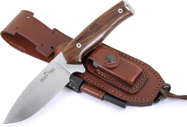 JEO-TEC Nº21 - Cocobolo Exotic Wood - BOHLER N690C Stainless Steel - Multi-positioned Leather Sheath - Firesteel