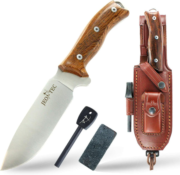JEO-TEC Nº7 - Cocobolo Exotic Wood - BOHLER N690C Stainless Steel - Multi-positioned Leather Sheath - Firesteel