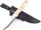 JEO-TEC Nº18 - Curly Birch Handle - Stainless Steel Sandvik 14c28n - Leather Sheath + Firesteel