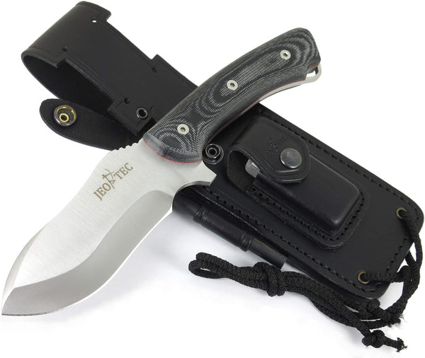 JEO-TEC Nº35 - Black Mikarta- Stainless Steel Mova 58 - Multi-positioned Leather Sheath - Firesteel - Sharpener Stone