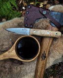 JEO-TEC Nº18 - Curly Birch Handle - Stainless Steel Sandvik 14c28n - Leather Sheath + Firesteel