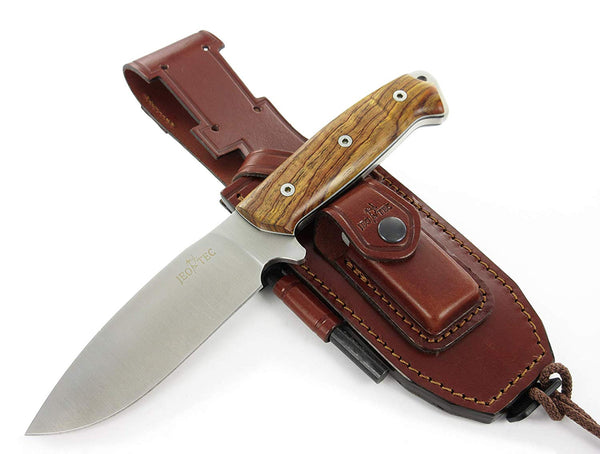 JEO-TEC Nº1 The ONE - Cocobolo Wood Handle - BOHLER N690C Stainless Steel - Multi-positioned Leather Sheath - Firesteel - Sharpener Stone